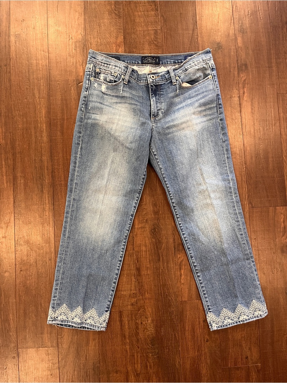 Lucky Brand Women Sweet Crop Embroidered Blue Denim Jeans Size 12/31